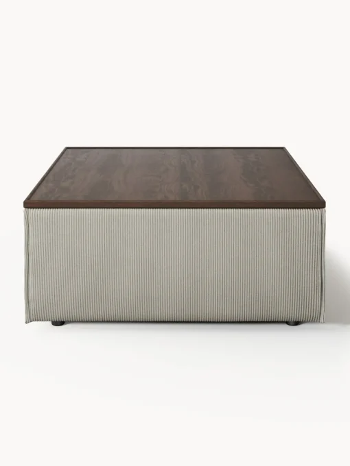 Reposapiés|Sofás>Westwing Collection Reposapiés puf de pana con espacio de almacenamiento Lennon Pana gris, madera de roble oscura