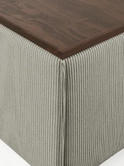 Reposapiés|Sofás></noscript>Westwing Collection Reposapiés puf de pana con espacio de almacenamiento Lennon Pana gris, madera de roble oscura