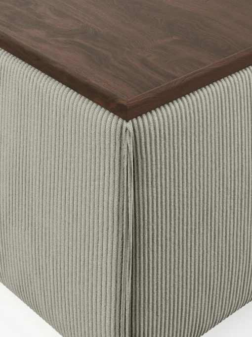 Reposapiés|Sofás>Westwing Collection Reposapiés puf de pana con espacio de almacenamiento Lennon Pana gris, madera de roble oscura