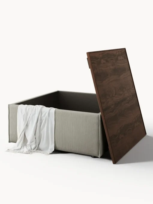 Reposapiés|Sofás>Westwing Collection Reposapiés puf de pana con espacio de almacenamiento Lennon Pana gris, madera de roble oscura