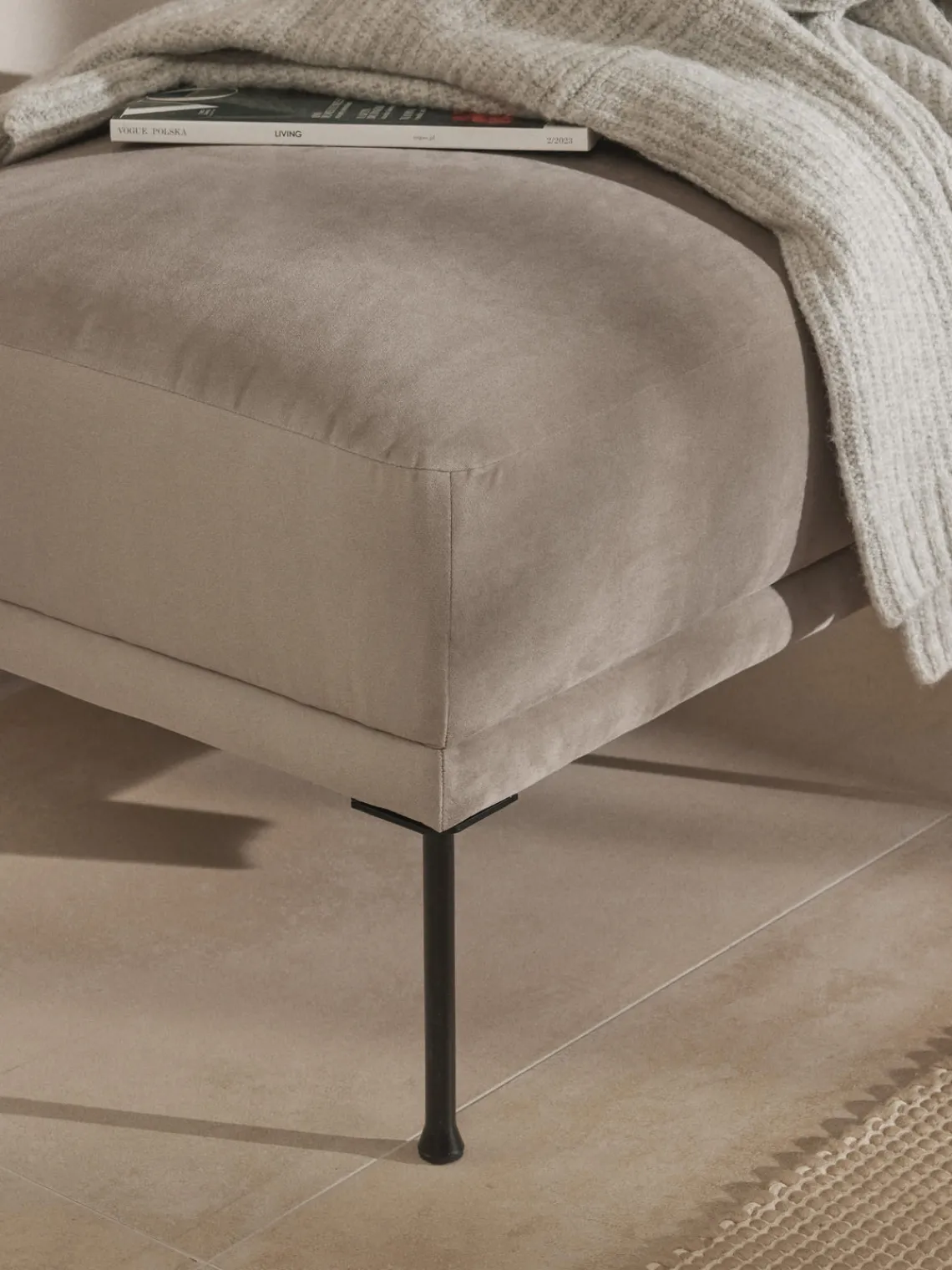 Reposapiés|Sofás>Westwing Collection Reposapiés puf de terciopelo Fluente Terciopelo beige