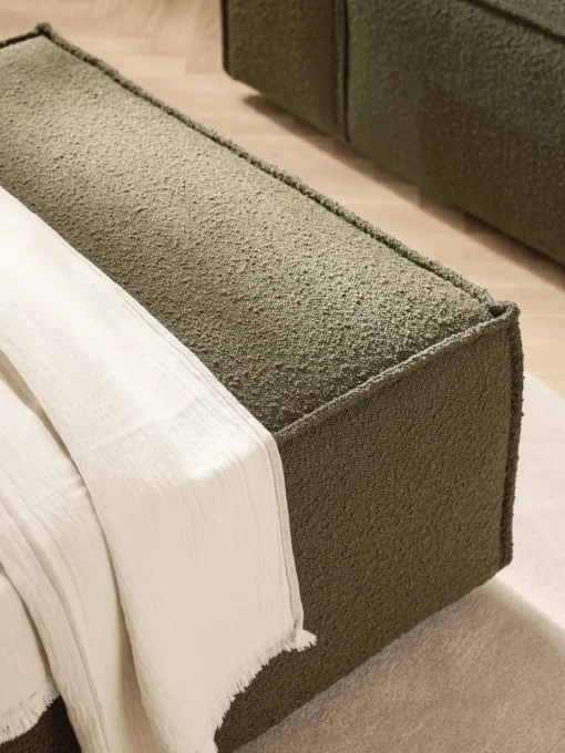 Reposapiés|Sofás>Westwing Collection Reposapiés puf en tejido bouclé Lennon Bouclé verde oliva