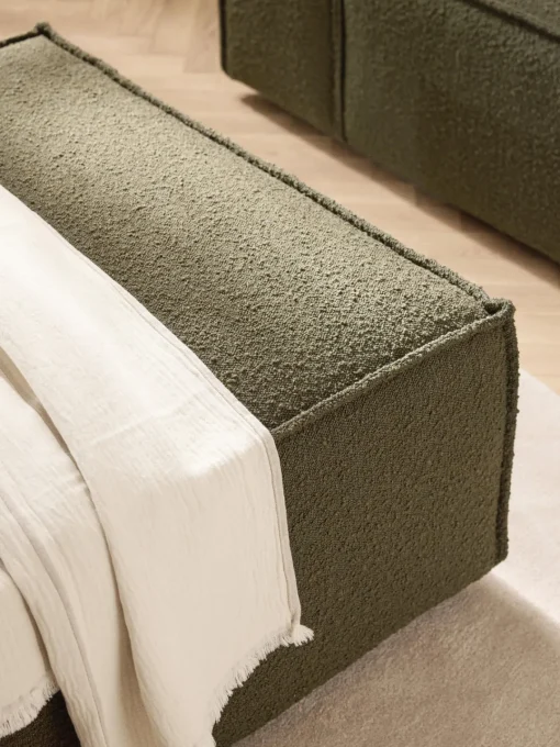 Reposapiés|Sofás>Westwing Collection Reposapiés puf en tejido bouclé Lennon Bouclé verde oliva