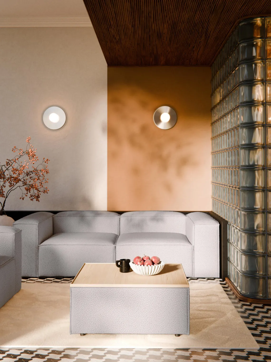 New Reposapiés puf en tejido bouclé con espacio de almacenamiento Lennon Reposapiés|Sofás