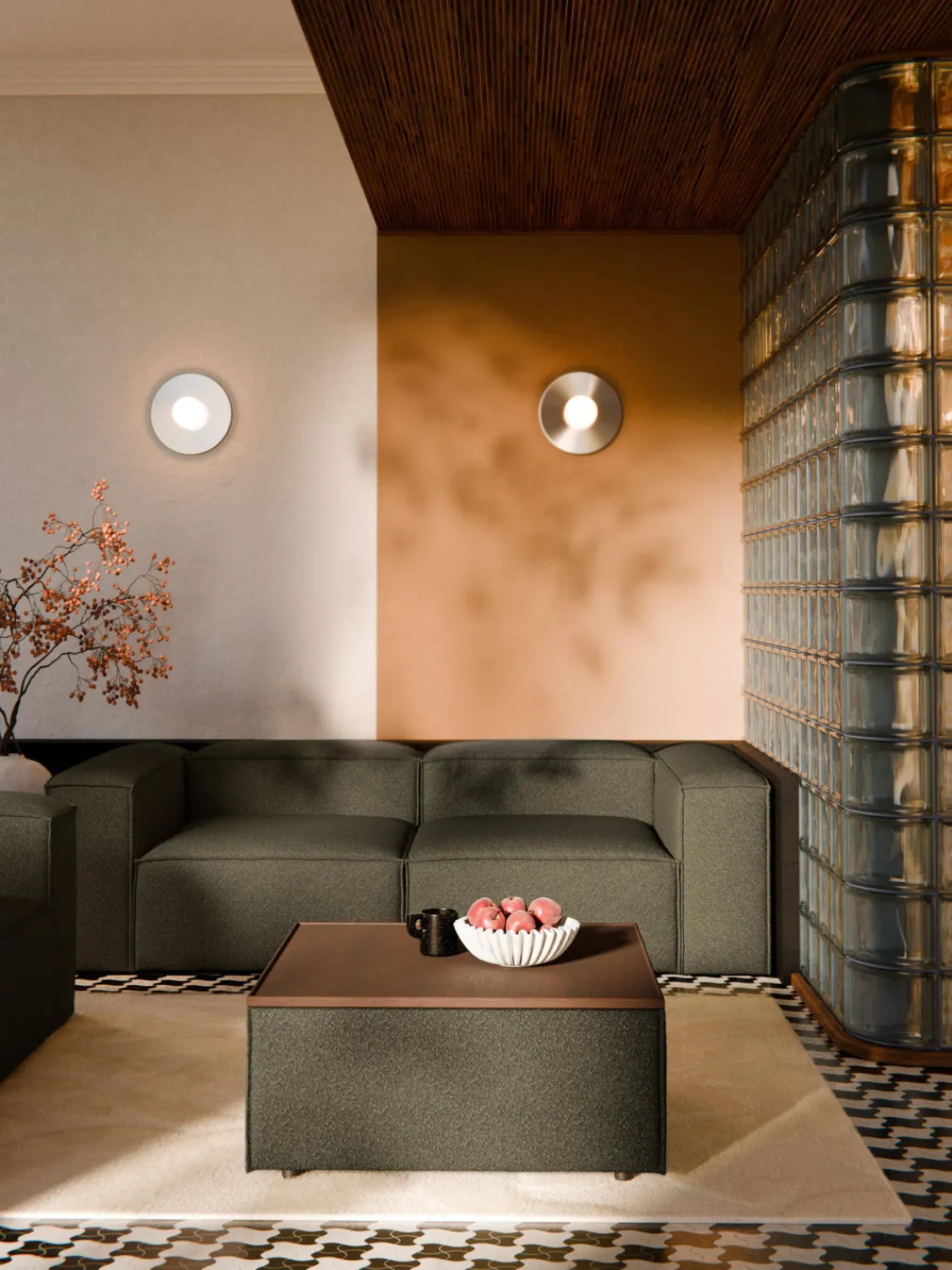 Reposapiés|Sofás>Westwing Collection Reposapiés puf en tejido bouclé con espacio de almacenamiento Lennon Bouclé verde oliva, madera de roble oscura