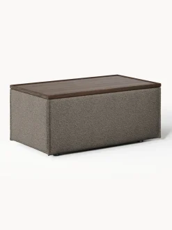 Reposapiés|Sofás>Westwing Collection Reposapiés puf en tejido bouclé con espacio de almacenamiento Lennon Bouclé greige, madera de roble oscura