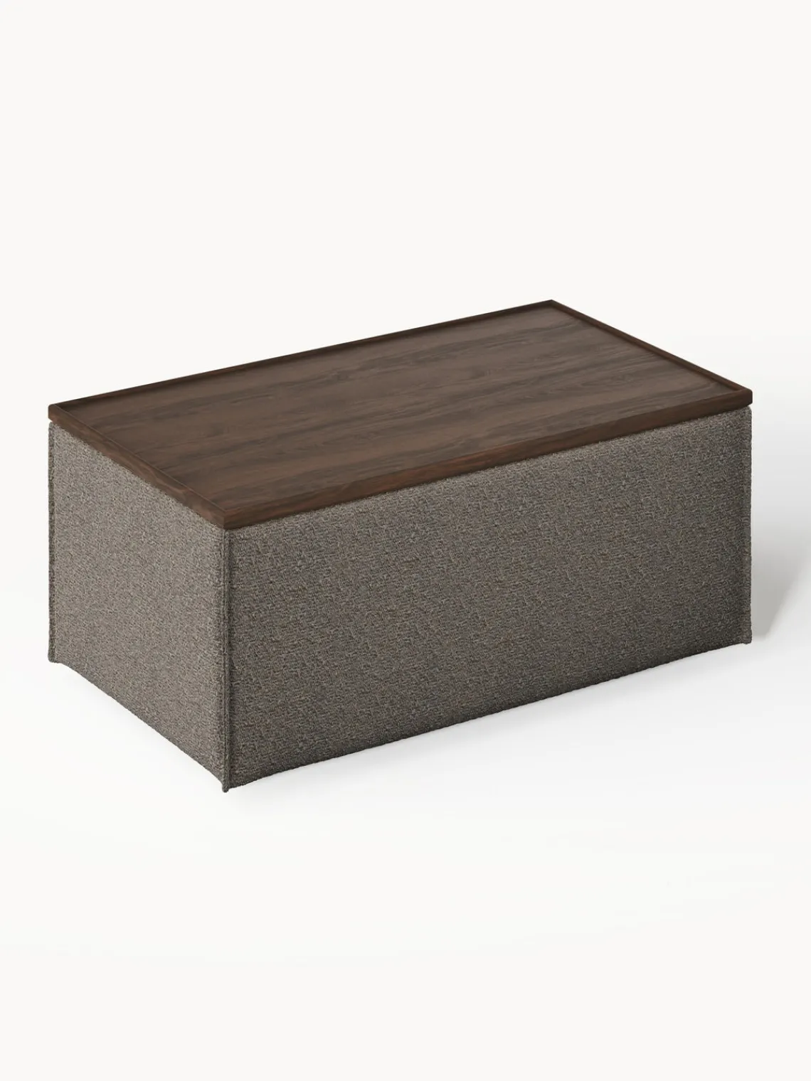 Reposapiés|Sofás>Westwing Collection Reposapiés puf en tejido bouclé con espacio de almacenamiento Lennon Bouclé greige, madera de roble oscura