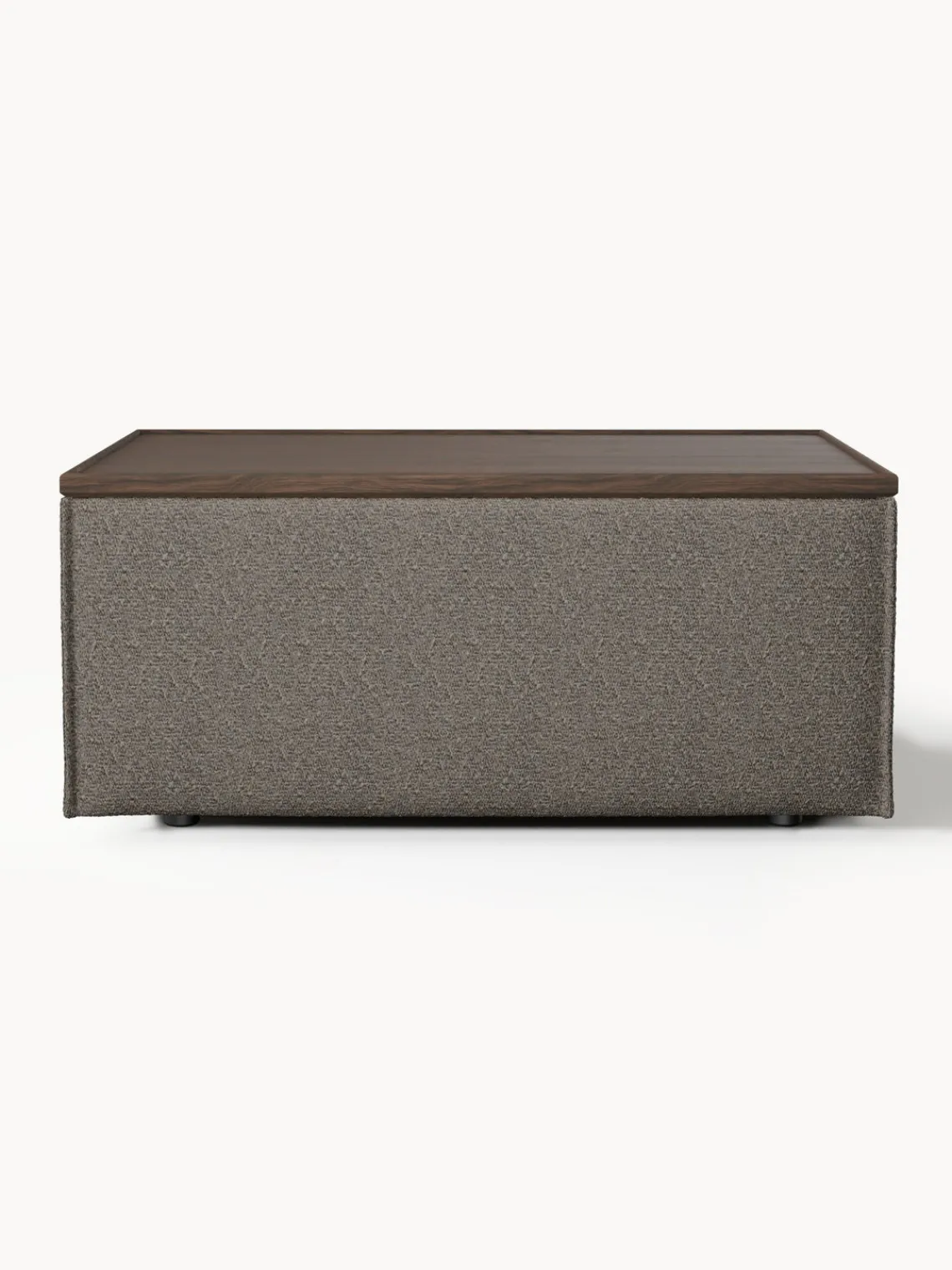 Reposapiés|Sofás>Westwing Collection Reposapiés puf en tejido bouclé con espacio de almacenamiento Lennon Bouclé greige, madera de roble oscura