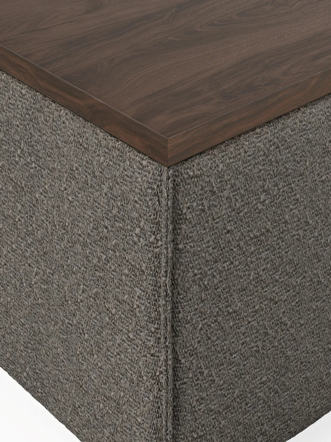 Reposapiés|Sofás>Westwing Collection Reposapiés puf en tejido bouclé con espacio de almacenamiento Lennon Bouclé greige, madera de roble oscura