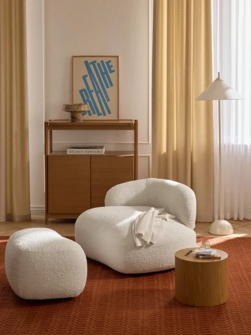 Hot Reposapiés puf en tejido bouclé Alba Reposapiés|Sofás