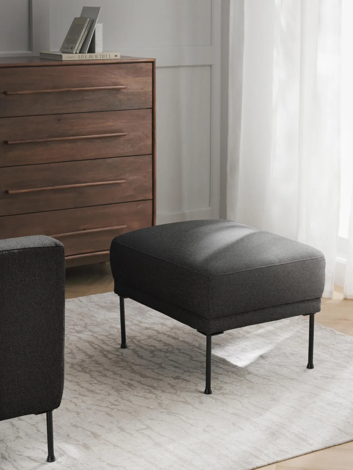 Reposapiés|Sofás>Westwing Collection Reposapiés puf Fluente Tejido grueso gris antracita