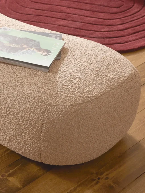 Reposapiés|Sofás>Westwing Collection Reposapiés puf grande en tejido bouclé Alba Bouclé melocotón