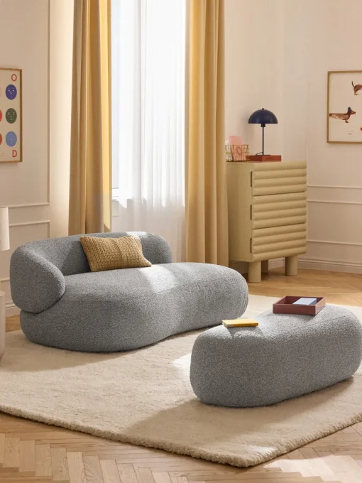 Reposapiés puf grande en tejido bouclé Alba Reposapiés|Sofás
