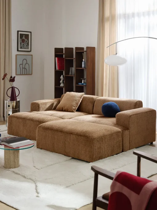Reposapiés|Sofás>Westwing Collection Reposapiés puf grande Melva, 116 x 42 cm Chenilla marrón
