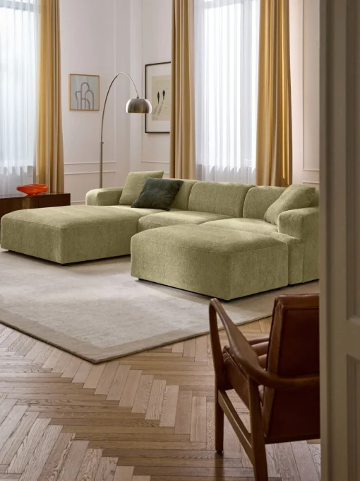 Reposapiés|Sofás>Westwing Collection Reposapiés puf grande Melva, 116 x 72 cm Tejido verde claro