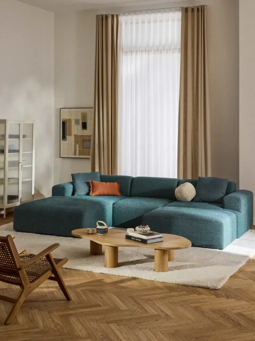 Reposapiés|Sofás>Westwing Collection Reposapiés puf grande Melva, 116 x 72 cm Tejido verde turquesa