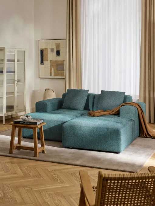 Reposapiés|Sofás>Westwing Collection Reposapiés puf Melva, 99 x 72 cm Tejido verde turquesa