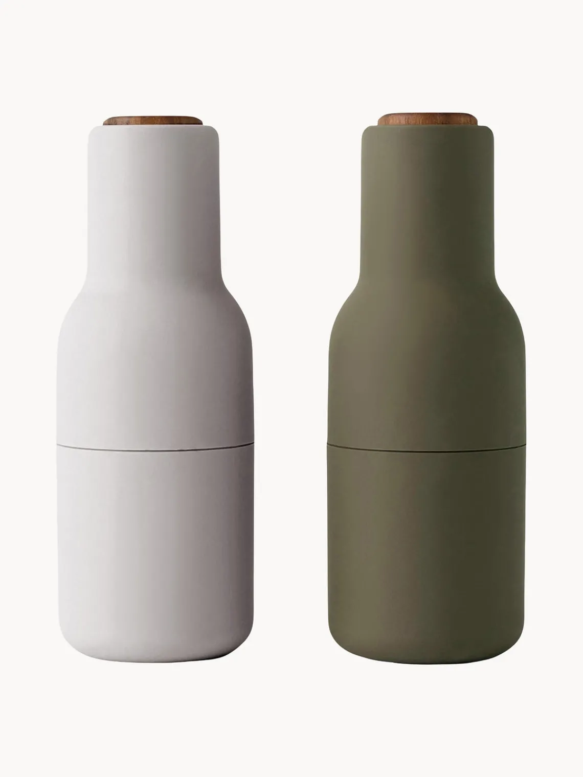 Molinillos De Especias|Molinillos De Especias>Audo Copenhagen Salero y pimentero con tapa de nogal Bottle Grinder, 2 uds. Blanco Off White, verde oliva, madera de nogal