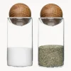 Salero y pimentero de vidrio soplado con tapadera de madera Eden, 2 uds. Molinillos De Especias|Molinillos De Especias