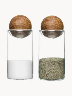 Salero y pimentero de vidrio soplado con tapadera de madera Eden, 2 uds. Molinillos De Especias|Molinillos De Especias