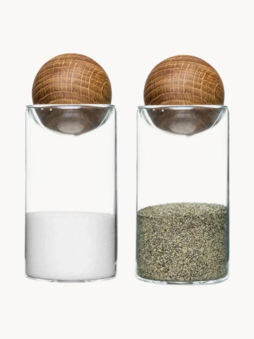 Salero y pimentero de vidrio soplado con tapadera de madera Eden, 2 uds. Molinillos De Especias|Molinillos De Especias