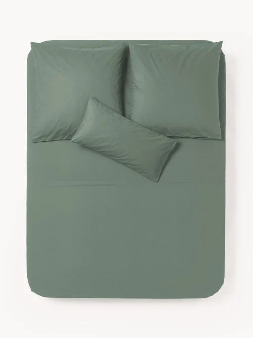 Sábanas|Fundas Nórdicas>Westwing Collection Sábana encimera de percal Elsie Verde oscuro