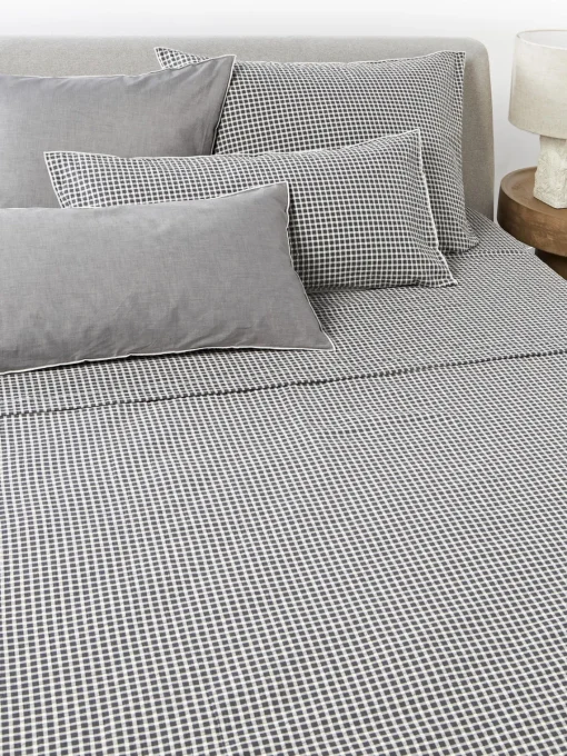 Sábanas|Fundas Nórdicas>Westwing Collection Sábana encimera de seersucker Davey Gris oscuro, blanco