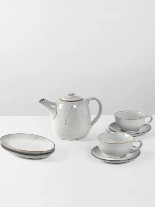 Vajillas Completas|Menaje De Mesa>Broste Copenhagen Servicio de té artesanal Nordic Vanilla, 2 comensales (7 pzas.) Nordic Sand
