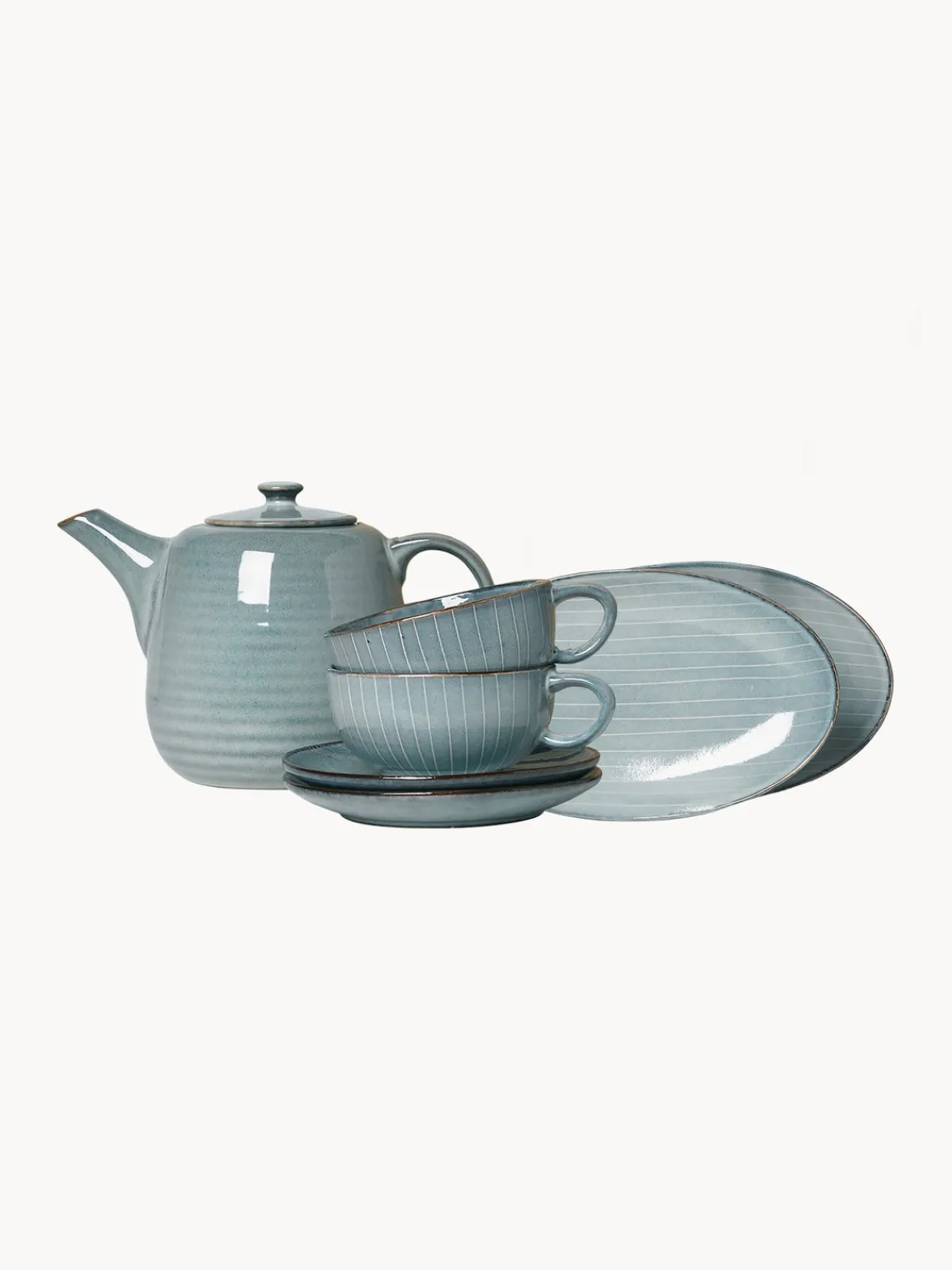 Vajillas Completas|Menaje De Mesa>Broste Copenhagen Servicio de té artesanal Nordic Vanilla, 2 comensales (7 pzas.) Nordic Sea