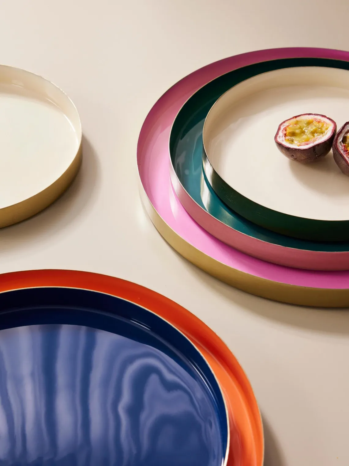 Jarrones|Bandejas Decorativas>Westwing Collection Set de bandejas decorativas Tavi, 3 uds. Rosa, azul petróleo, beige