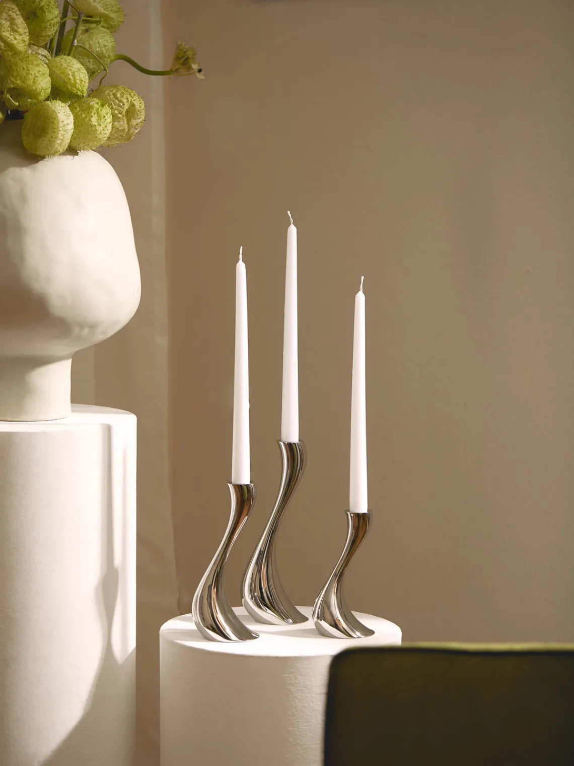 Candelabros|Jarrones>GEORG JENSEN Set de candelabros de acero inoxidable Cobra, 3 uds.