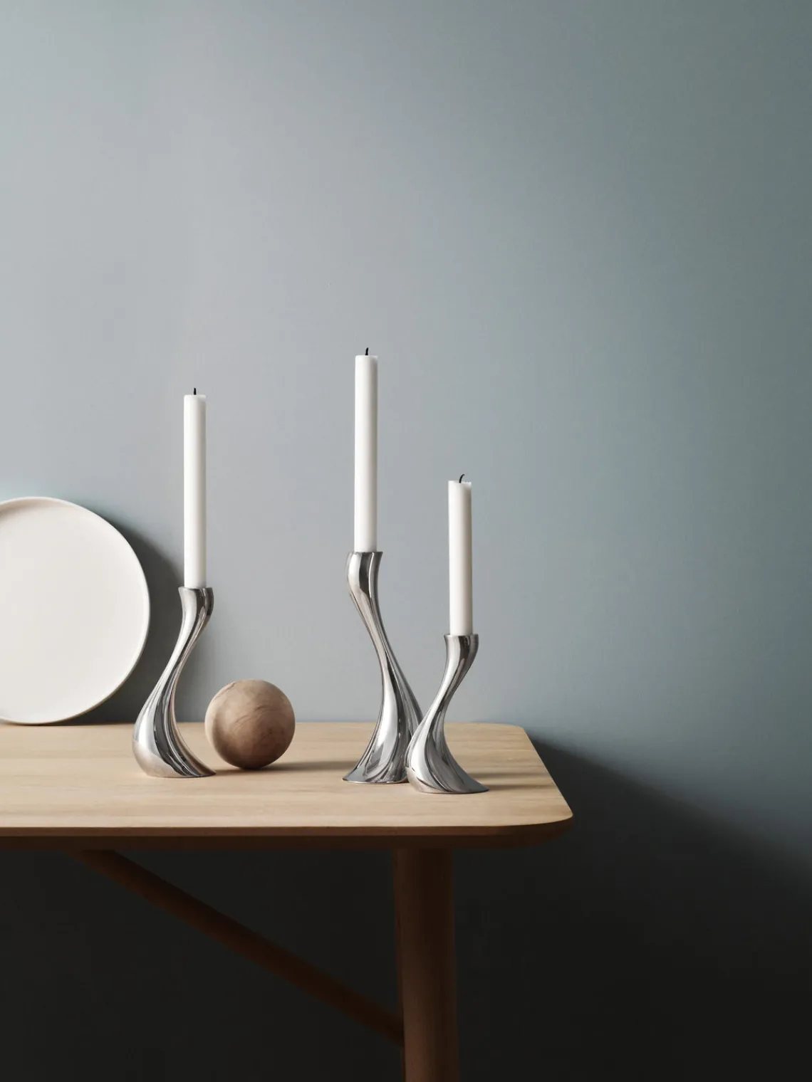 Candelabros|Jarrones>GEORG JENSEN Set de candelabros de acero inoxidable Cobra, 3 uds.