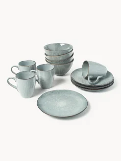 Vajillas Completas|Menaje De Mesa>Broste Copenhagen Set de desayuno artesanal , 4 comensales (12 pzas.) Nordic Sea