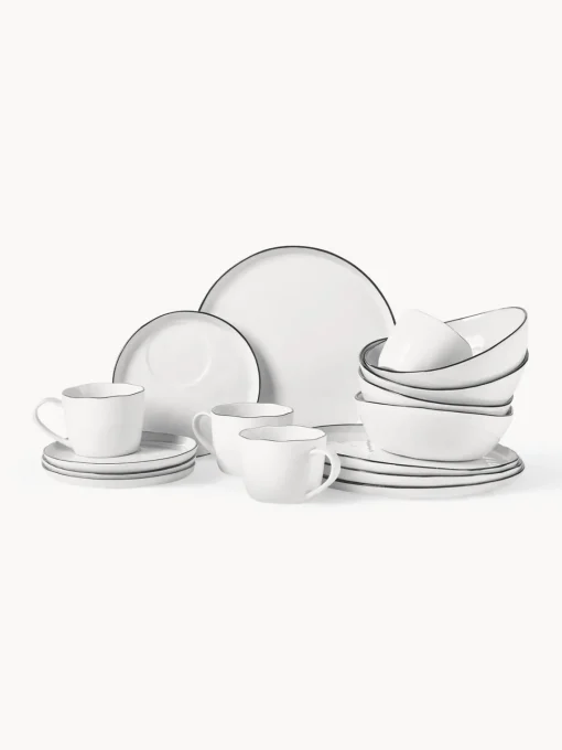 Sale Set de desayuno artesanal de porcelana Salt, 4 comensales (16 pzas.) Vajillas Completas|Menaje De Mesa