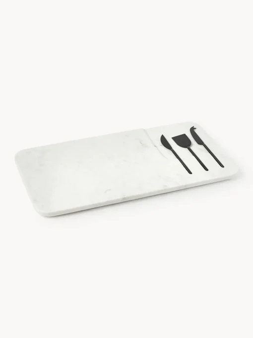 Tablas De Cortar|Utensilios De Cocina>Westwing Collection Set de fuente con cuchillos para quesos Jaya, 4 pzas. Mármol blanco, negro