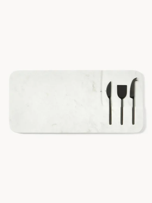 Tablas De Cortar|Utensilios De Cocina>Westwing Collection Set de fuente con cuchillos para quesos Jaya, 4 pzas. Mármol blanco, negro
