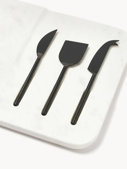 Tablas De Cortar|Utensilios De Cocina>Westwing Collection Set de fuente con cuchillos para quesos Jaya, 4 pzas. Mármol blanco, negro