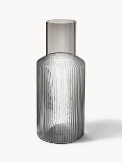 Jarras De Agua|Vajillas Completas></noscript>Ferm Living Set de jarra pequeña soplada artesanalmente con vaso Ripple, 2 pzas. Gris transparente brillante