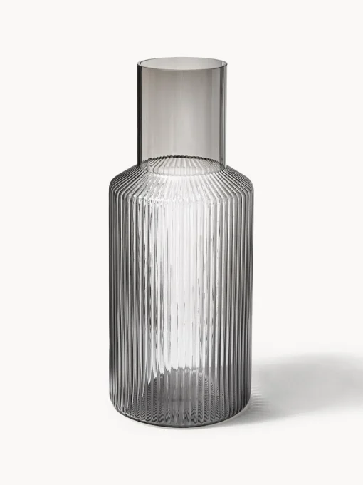 Jarras De Agua|Vajillas Completas>Ferm Living Set de jarra pequeña soplada artesanalmente con vaso Ripple, 2 pzas. Gris transparente brillante