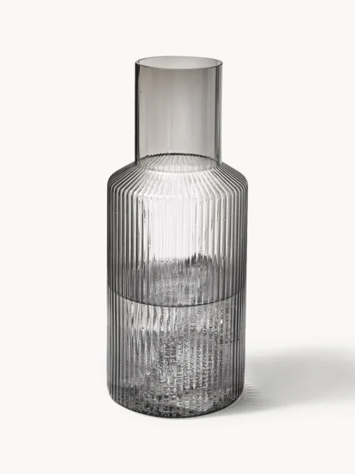Jarras De Agua|Vajillas Completas>Ferm Living Set de jarra pequeña soplada artesanalmente con vaso Ripple, 2 pzas. Gris transparente brillante