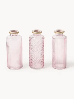 Jarrones|Jarrones> Set de jarrones pequeños de vidrio Adore, 3 uds. Rosa claro transparente, plateado