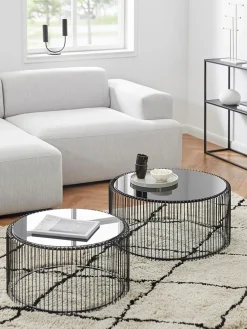Mesas De Centro|Mesas De Centro>Kare Design Set de mesas de centro Wire, 2 uds., tablero de vidrio Negro, cristal espejado tintado en negro