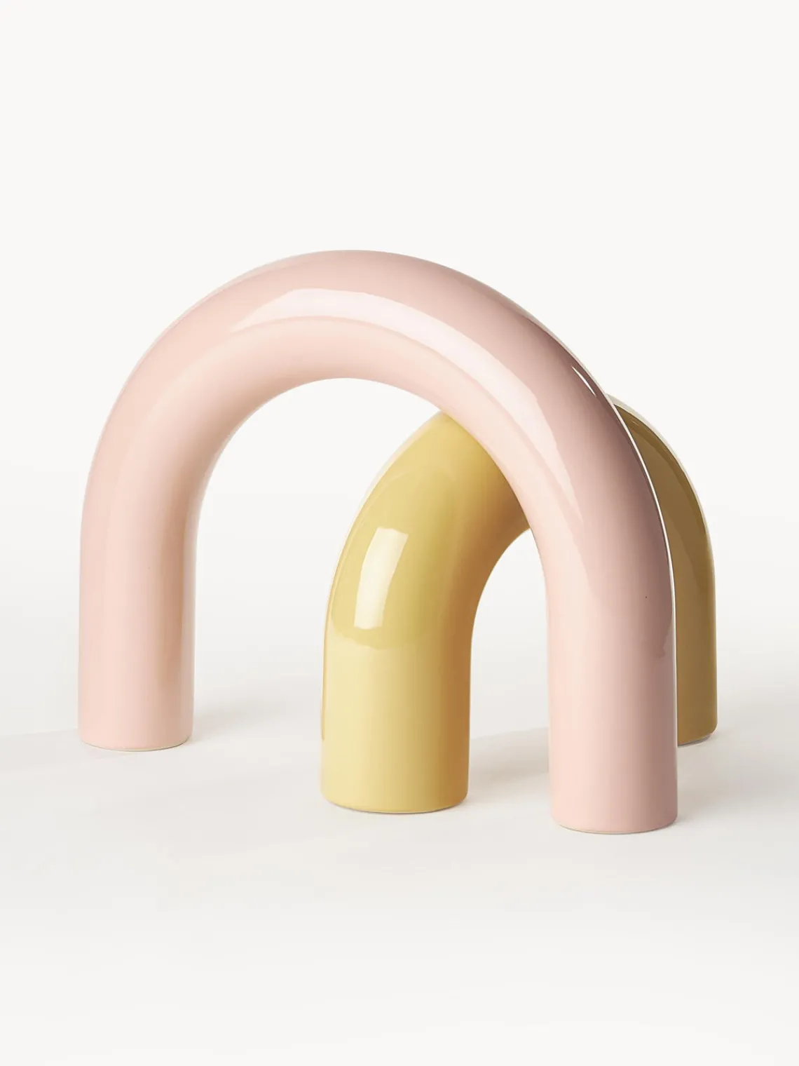 Jarrones|Figuras Decorativas>Westwing Collection Set de piezas decorativas de gres Kia, 2 uds. Rosa claro, amarillo claro