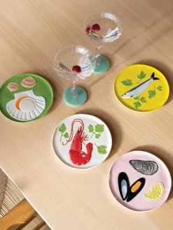 Hot Set de platos de dolomita pintado a mano De La Mer, 4 uds. Vajillas Completas|Platos De Postre