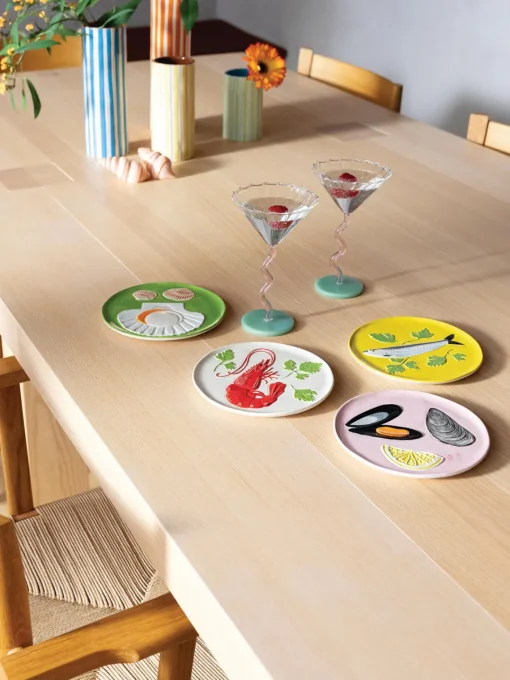 Hot Set de platos de dolomita pintado a mano De La Mer, 4 uds. Vajillas Completas|Platos De Postre