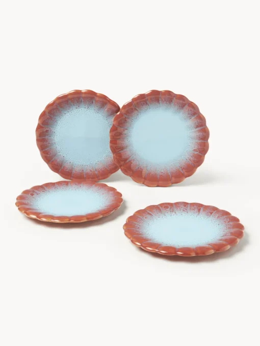 Platos De Postre|Vajillas Completas>Westwing Collection Set de platos postre artesanales Marguerite, 4 uds. Terracota, azul claro