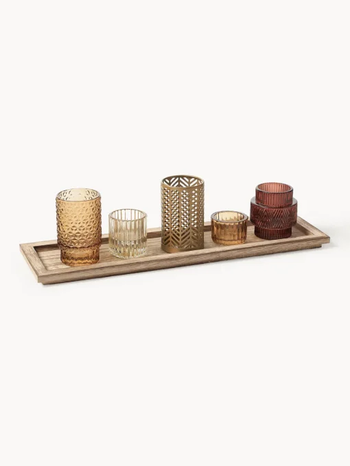 Sale Set de portavelas con bandeja de madera Elviena, 6 pzas. Farolillos|Jarrones