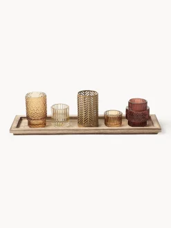 Sale Set de portavelas con bandeja de madera Elviena, 6 pzas. Farolillos|Jarrones
