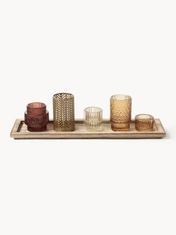 Sale Set de portavelas con bandeja de madera Elviena, 6 pzas. Farolillos|Jarrones