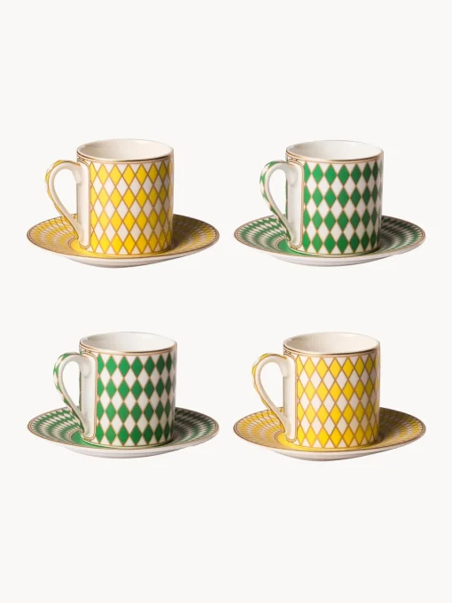 Tazas De Espresso|Vajillas Completas>POLSPOTTEN Set de tazas espresso con platito Chess, 4 uds.